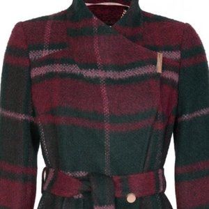 TED BAKER SKAALET CHECK LONG WRAP COAT